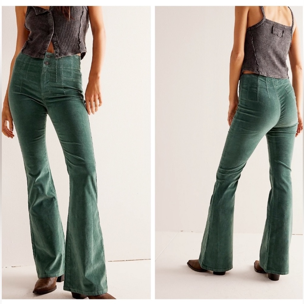 We The Free People Jayde Cord High Rise Huntress Green Corduroy Pants